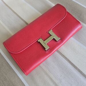 Red Leather H-Inspired Wallet Clutch | Silver Hardware | Statement Piece